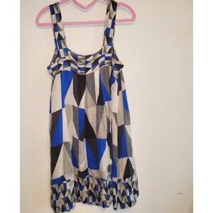 Theory Size 6 Blue White Gray Geometric Print 100% Silk Dress